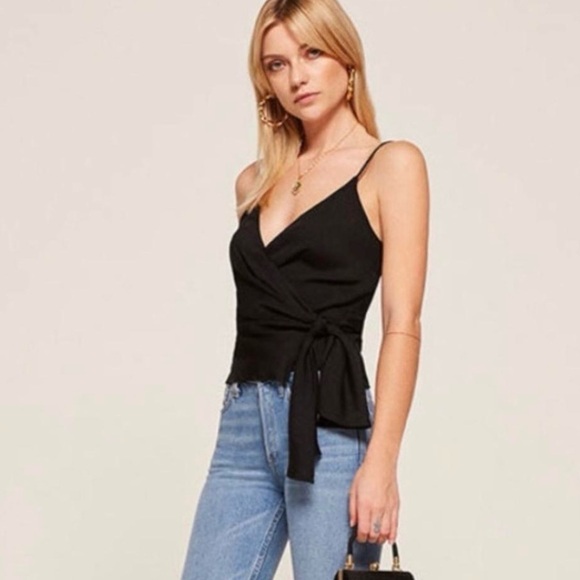 REFORMATION IIona Wrap Top In Black - Picture 2 of 5